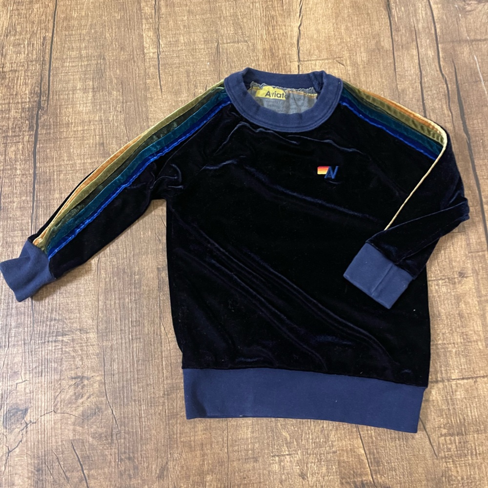Aviator Nation Navy Blue Velvet Top Sweater Track Suit Top Vintage Style